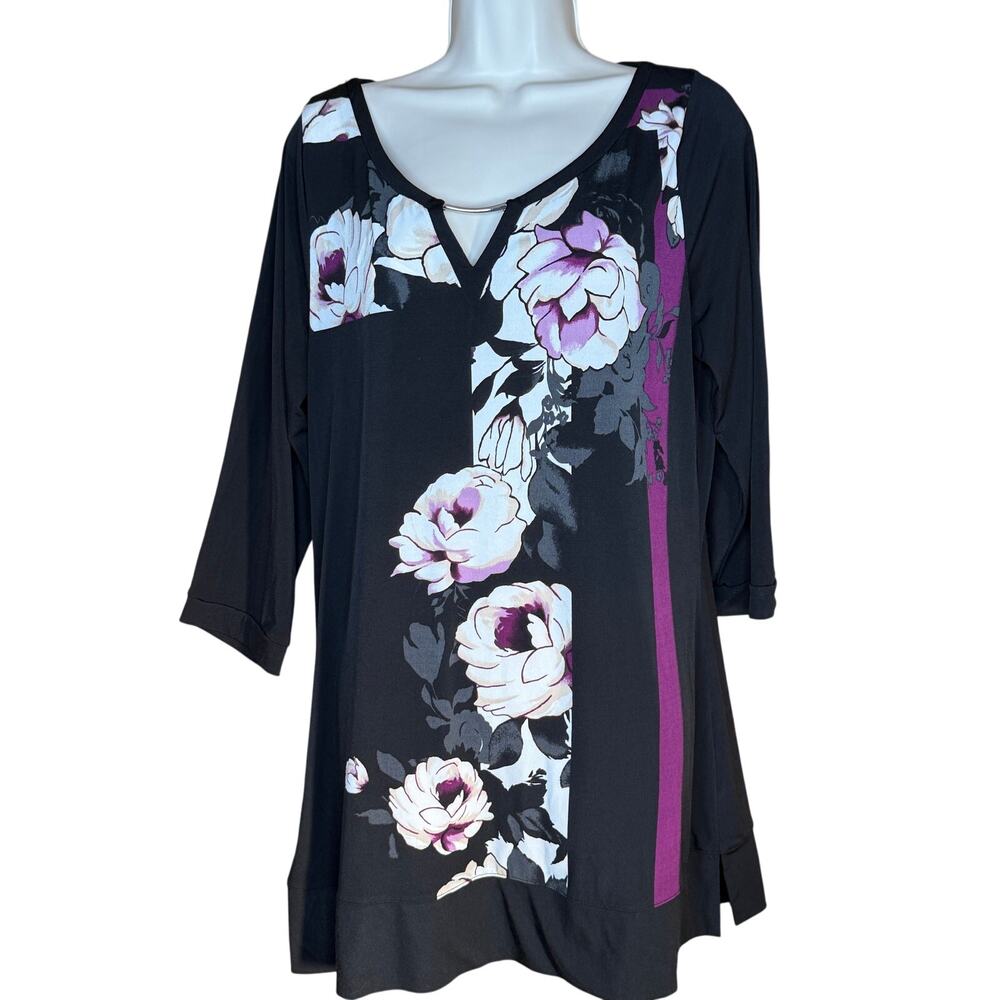 WHBM White House Black Market Purple Floral Tunic L